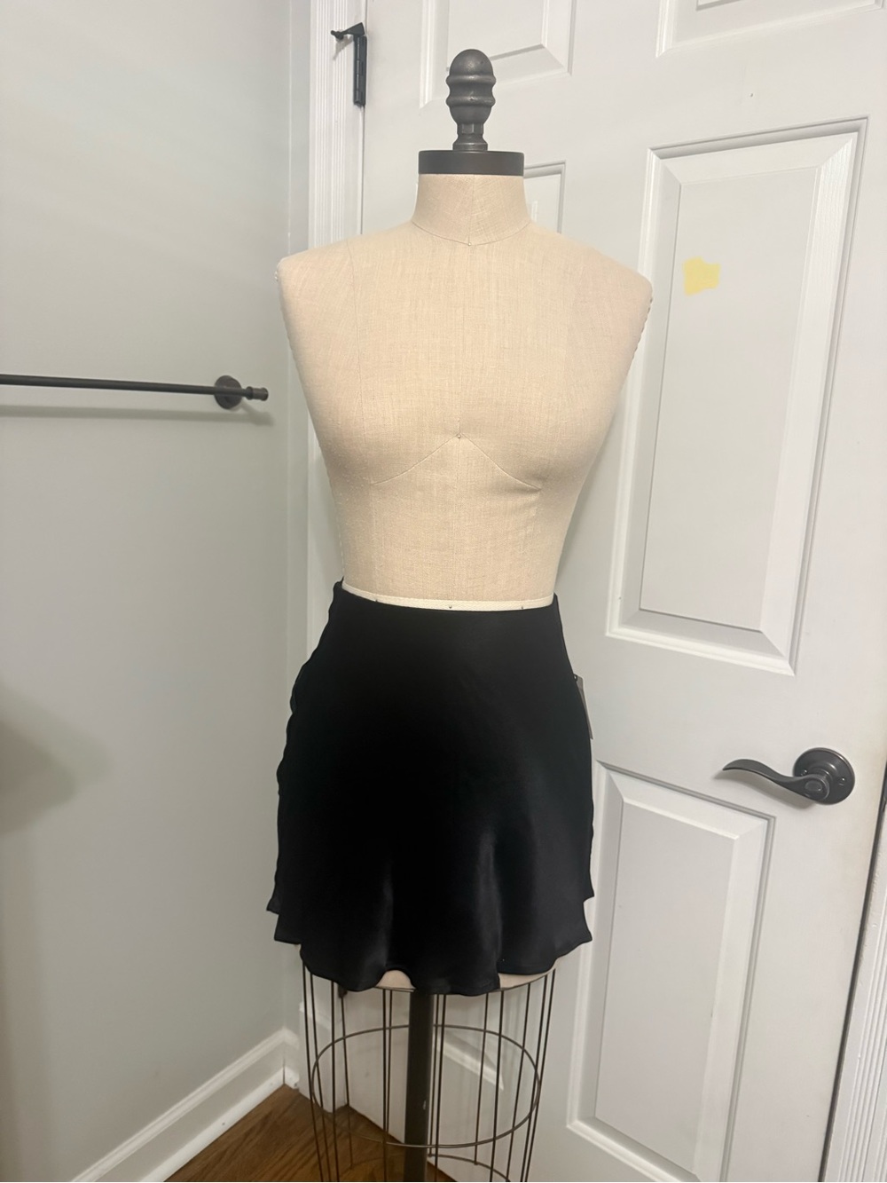Anthropologie Black Satin Mini Skirt